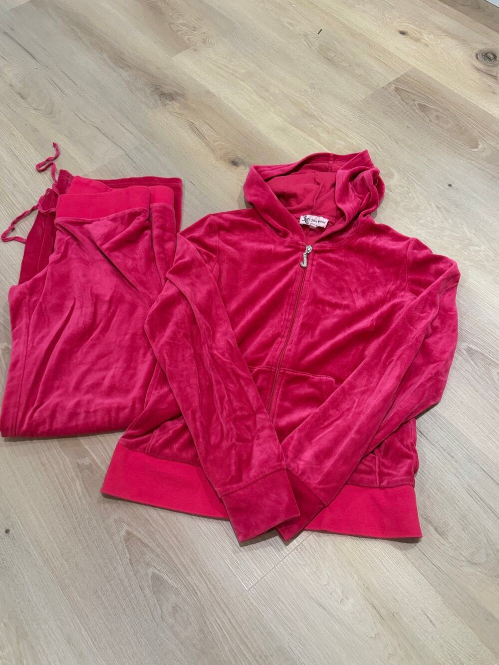 Juicy Couture Pink Velour Zip Hoodie Rhinestone J Y2K Size Small